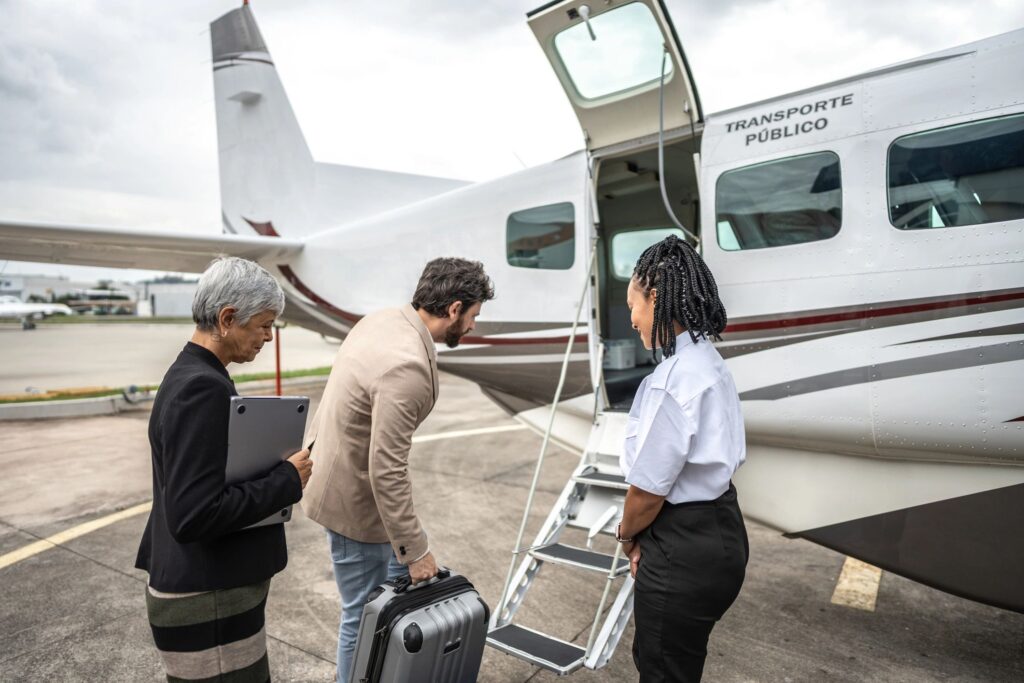 Passengers entering in an airplane